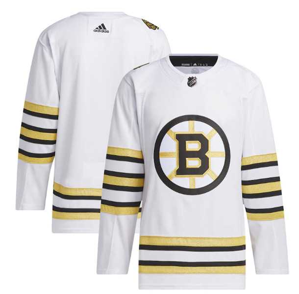 Men%27s Boston Bruins Blank White 100th Anniversary Primegreen Stitched Jersey Dzhi